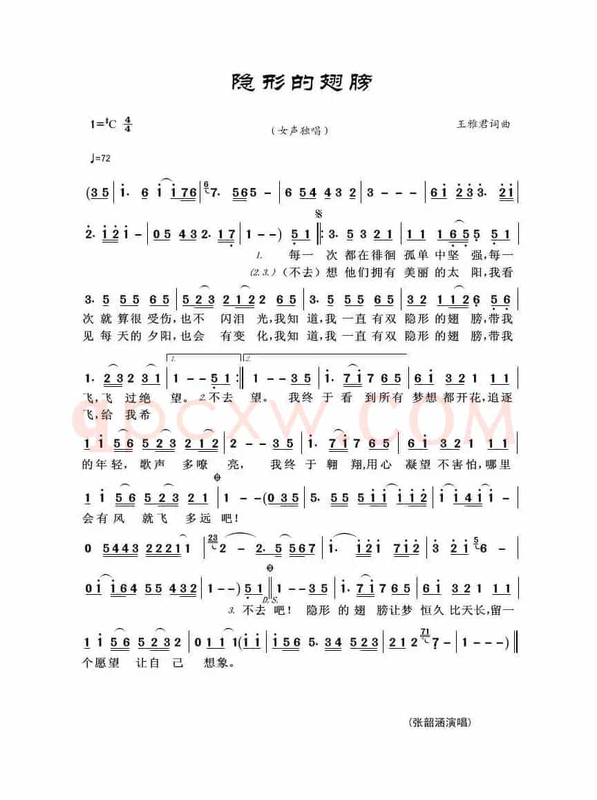 隐形的翅膀（王雅君词曲）