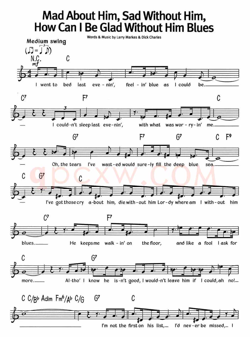 蓝调音乐：Mad About HimSad Without HimHow Can I Be Glad Without Him Blues