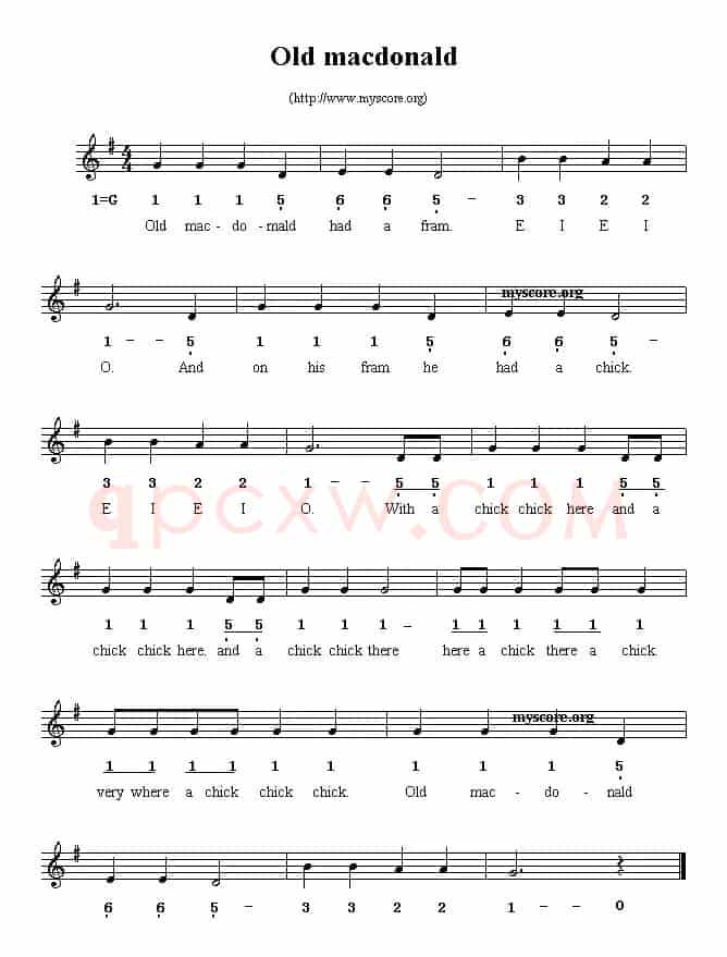 Old macdonald（线简谱混排版、英文儿歌）
