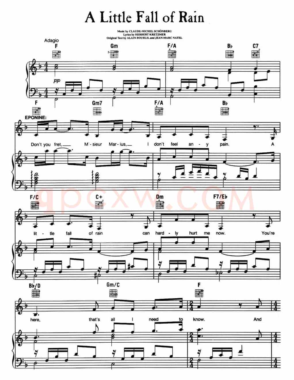 A Little Fall of Rain(音乐剧《悲惨世界》(Les Miserables)选曲、正谱 )