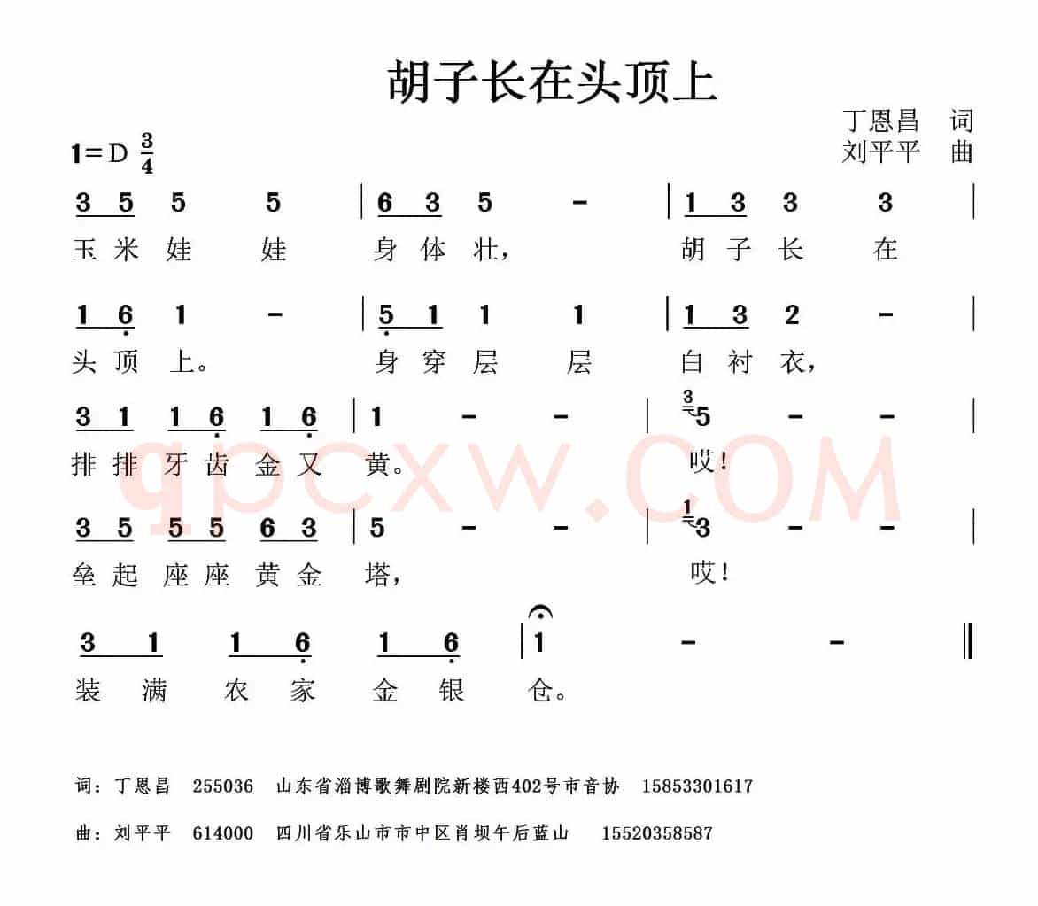 胡子长在头顶上（丁恩昌词 刘平平曲）