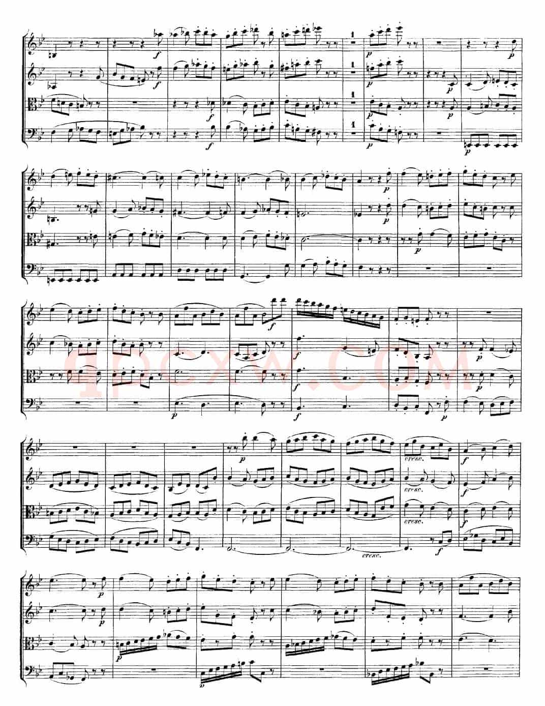 Mozart《Quartet No.22 in Bb Major，K.589》（总谱）