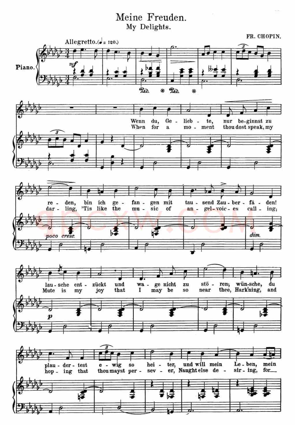Chopin-17 Polish Songs Op.74,No.12(Meine Freuden. My Delights.)(钢琴伴奏谱)