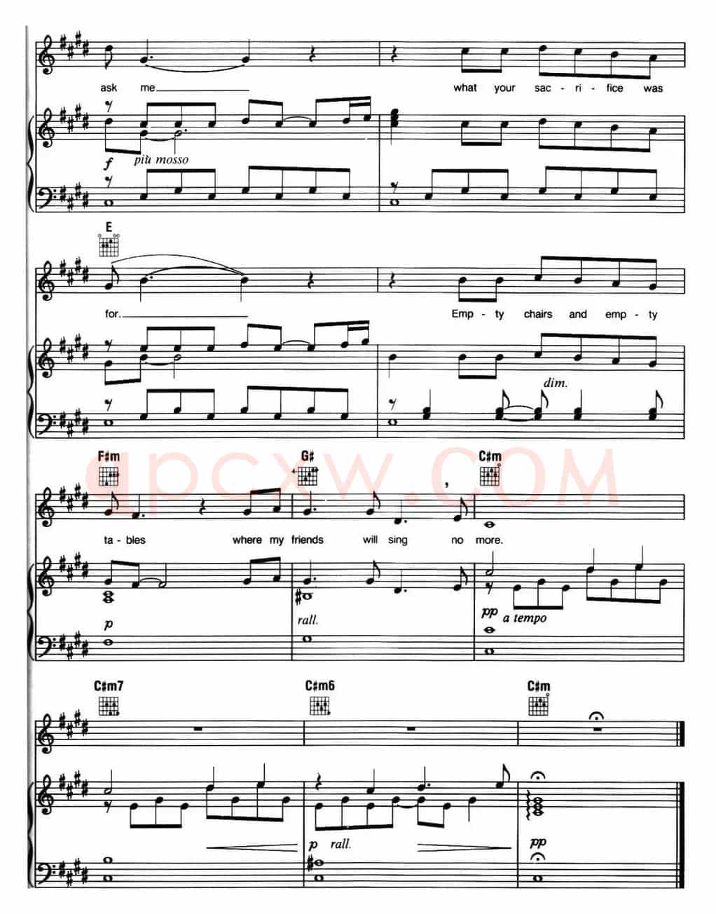 Empty Chairs at Empty Tables (音乐剧《悲惨世界》(Les Miserables)选曲、正谱 )