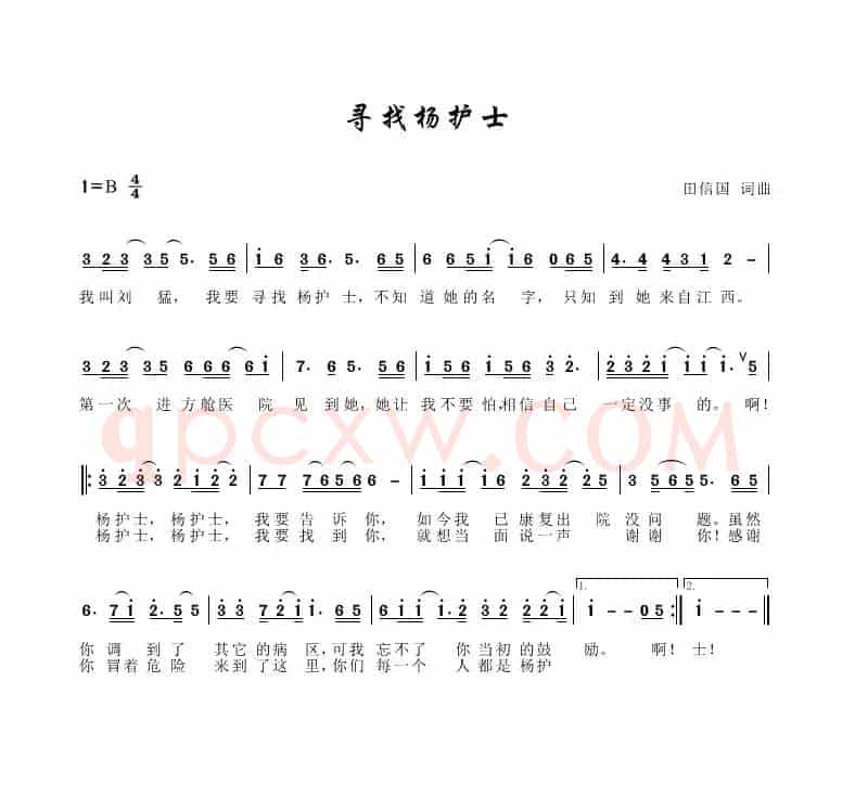 寻找杨护士（田信国词曲）