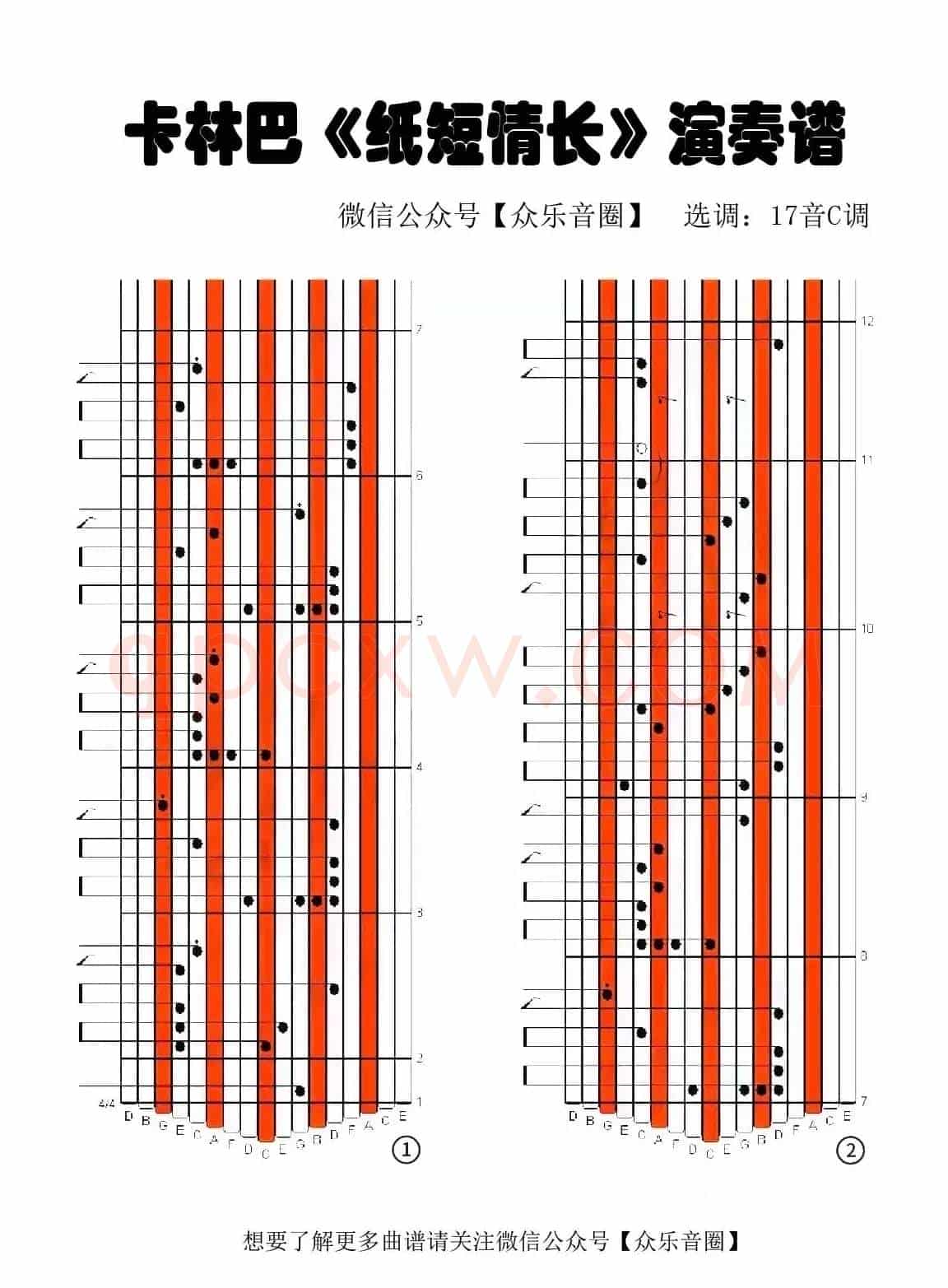 纸短情长（拇指琴卡林巴琴专用谱）