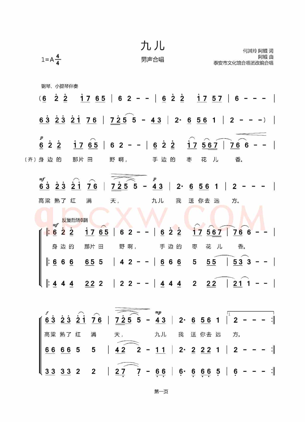 九儿（泰安市文化馆合唱团改编版）