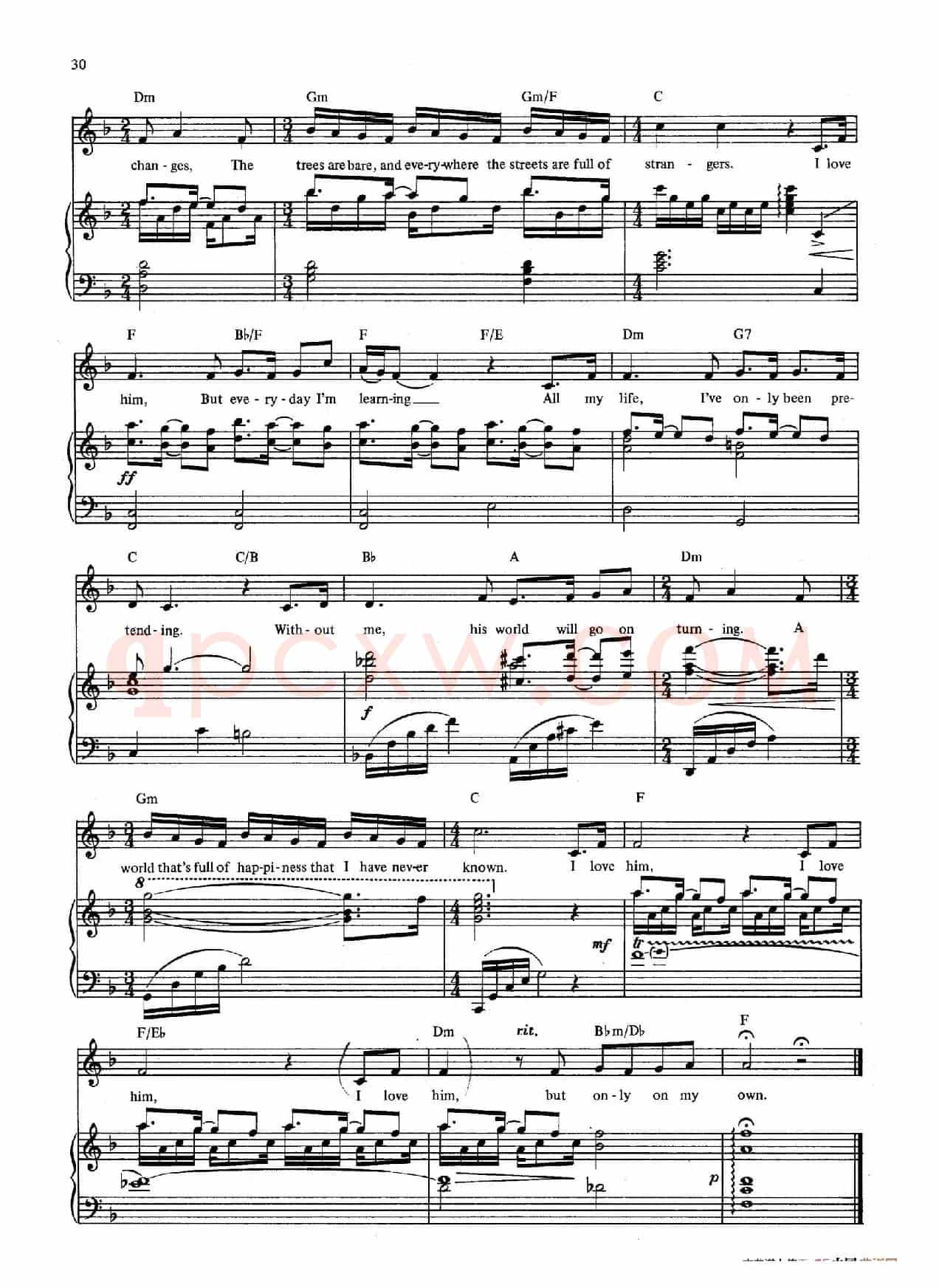 On My Own(音乐剧《悲惨世界》(Les Miserables)选曲、正谱 )