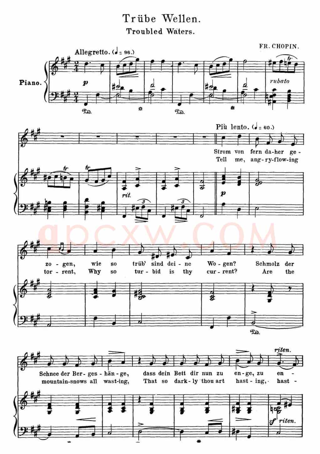 Chopin-17 Polish Songs Op.74,No.3(Trube Wellen. Troubled Waters.)(钢琴伴奏谱)