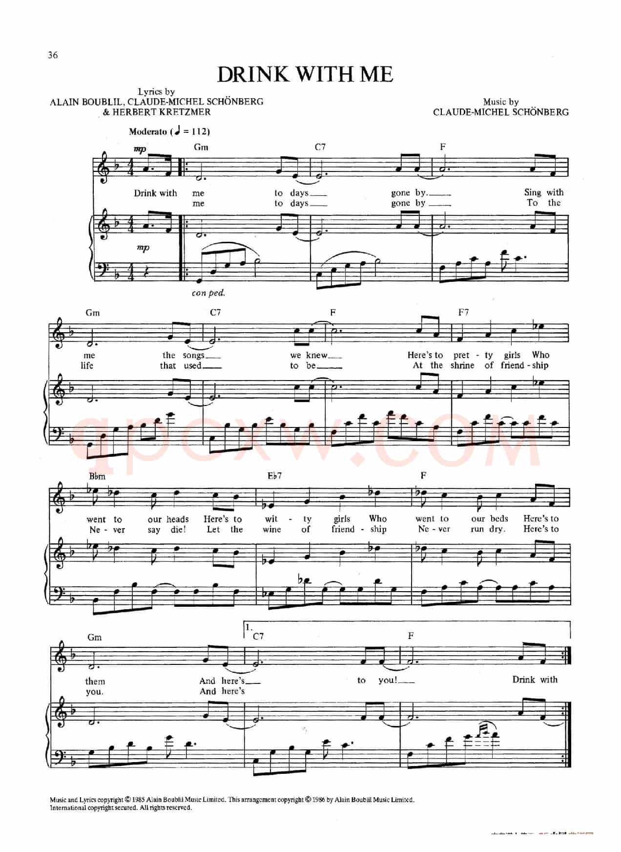 Drink With Me(To Days Gone By)(音乐剧《悲惨世界》(Les Miserables)选曲、正谱 )