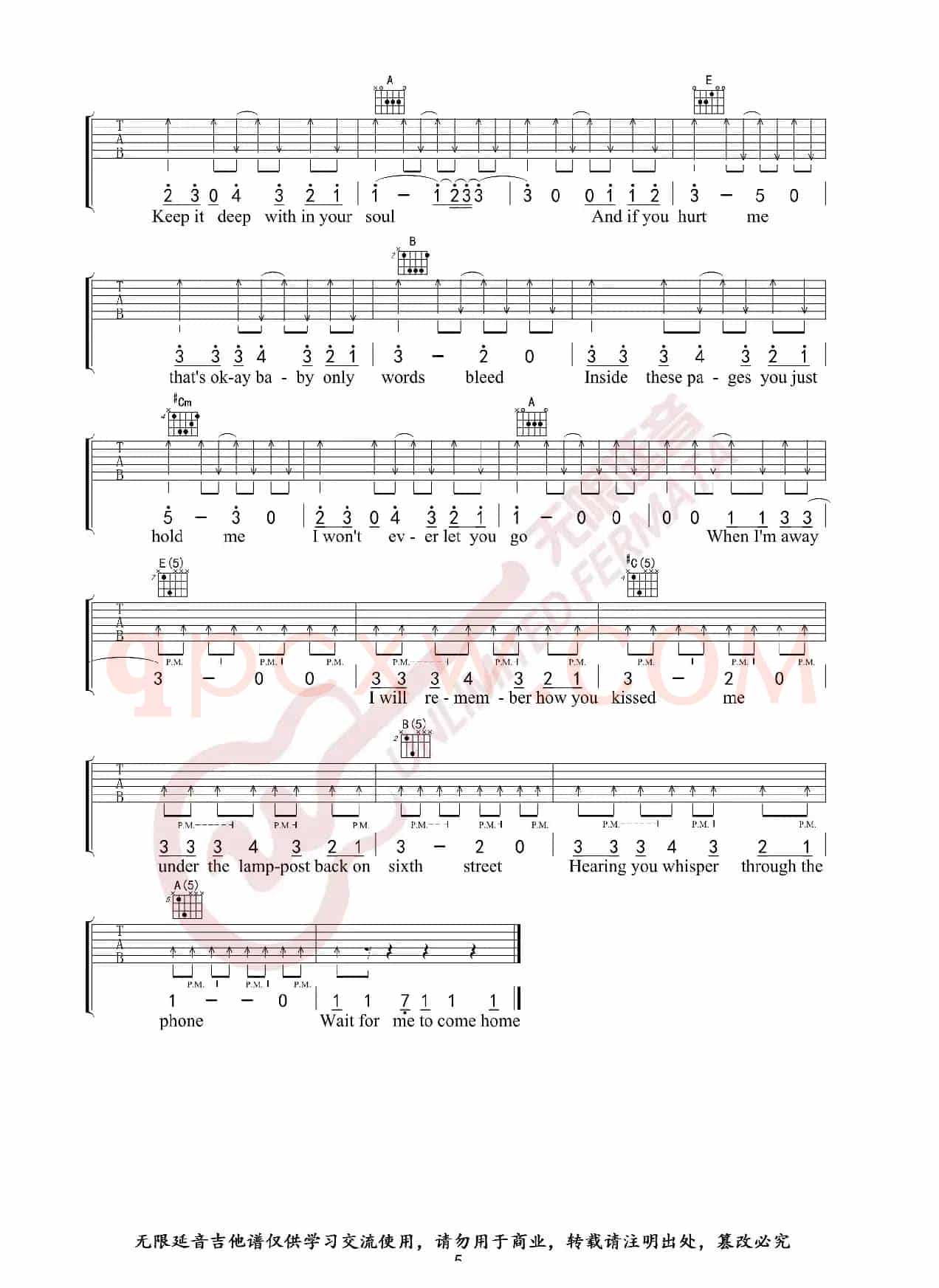 Ed Sheeran黄老板 Photograph 原版吉他谱 弹唱六线谱(无限延音编配)