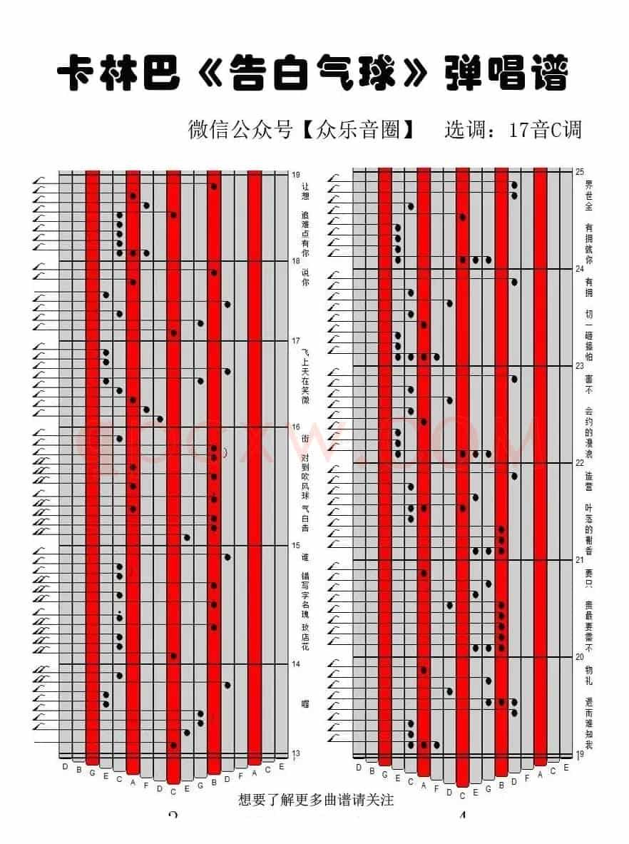 告白气球（拇指琴卡林巴琴专用谱）