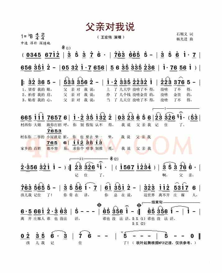 父亲对我说（石顺义词 杨光进曲）