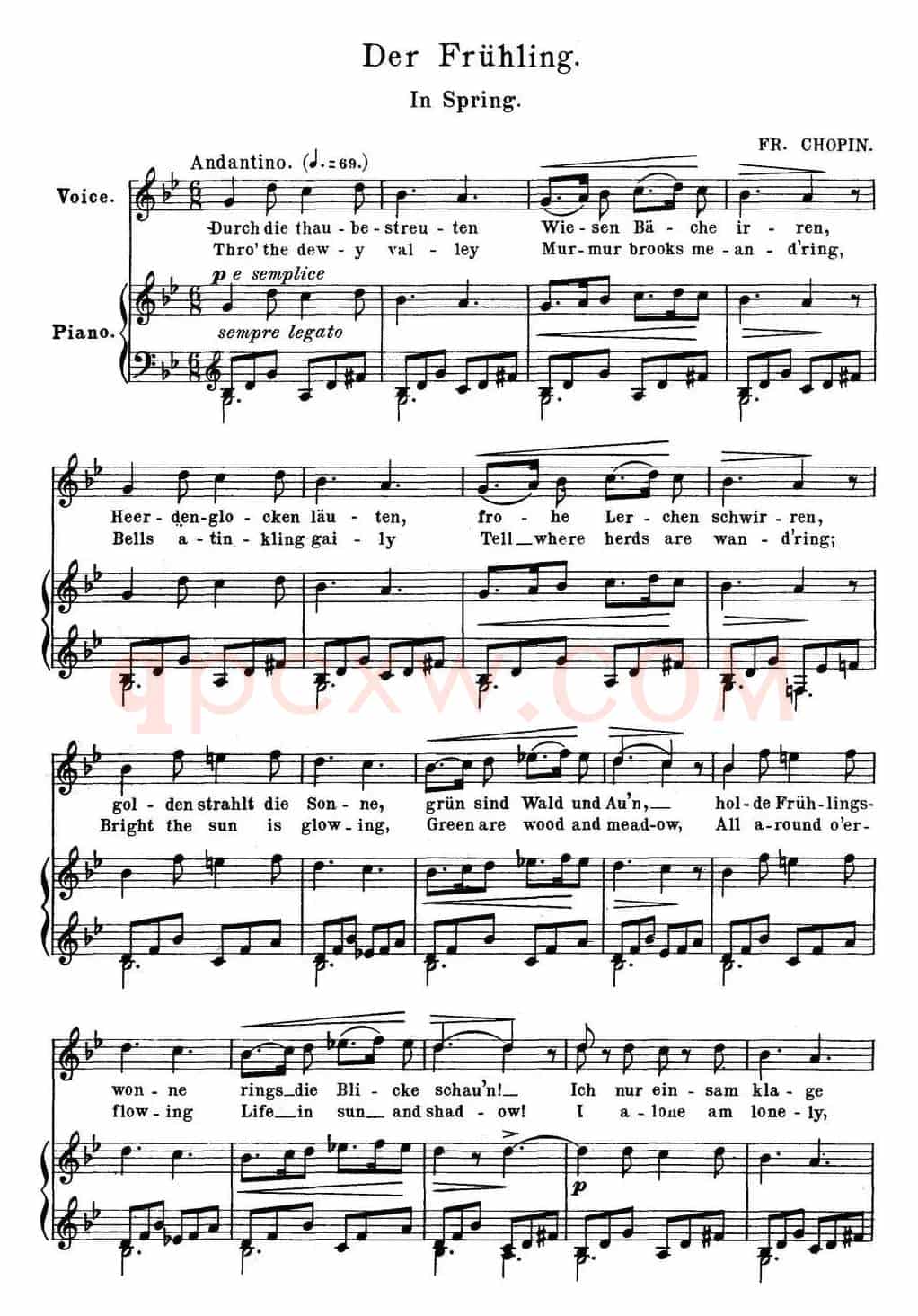 Chopin-17 Polish Songs Op.74,No.2(Der Fruhling. In Spring.)(钢琴伴奏谱)