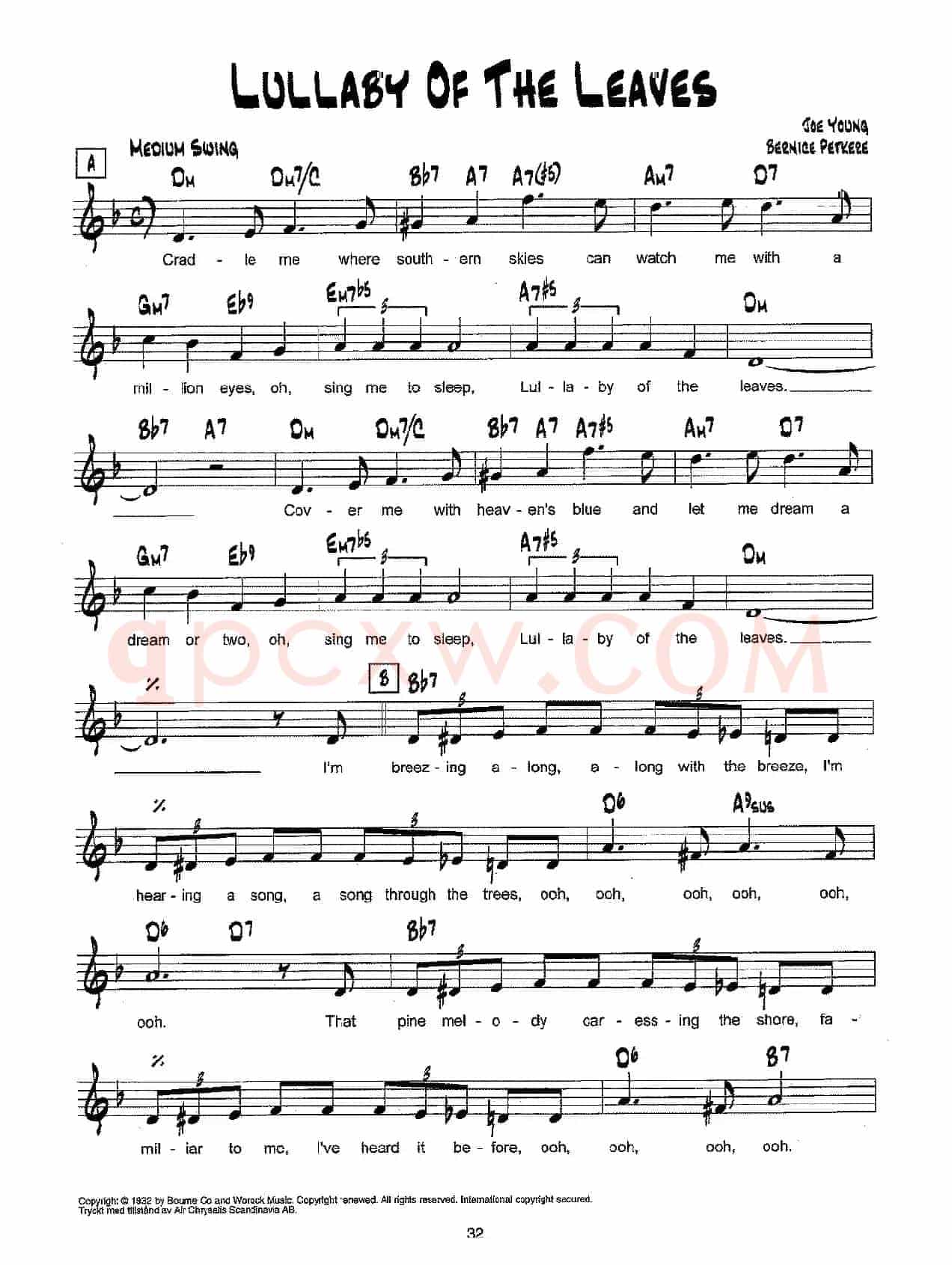降B爵士乐谱：LULLABY OF THE LEAVES