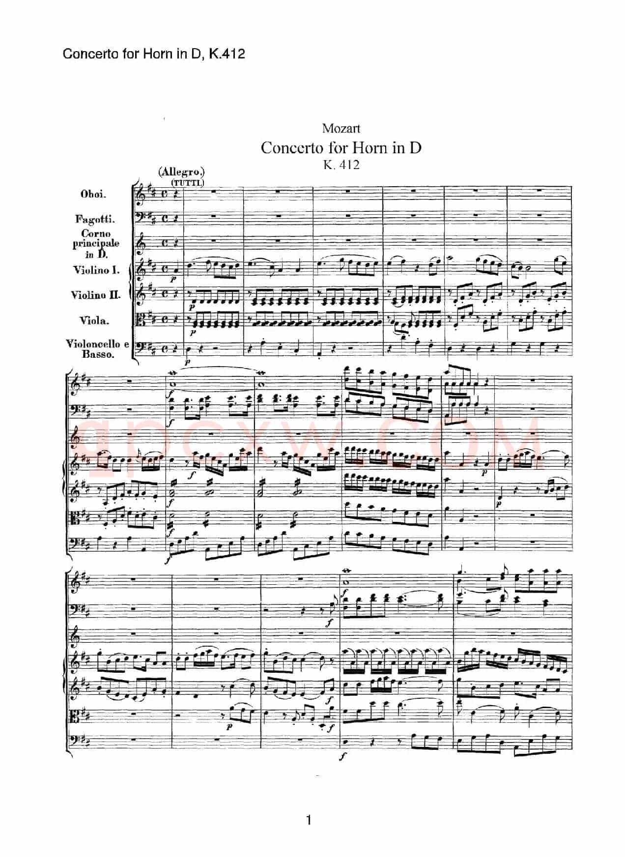 Concerto for Horn in D,K.412(D大调第一圆号协奏曲K412号作品)