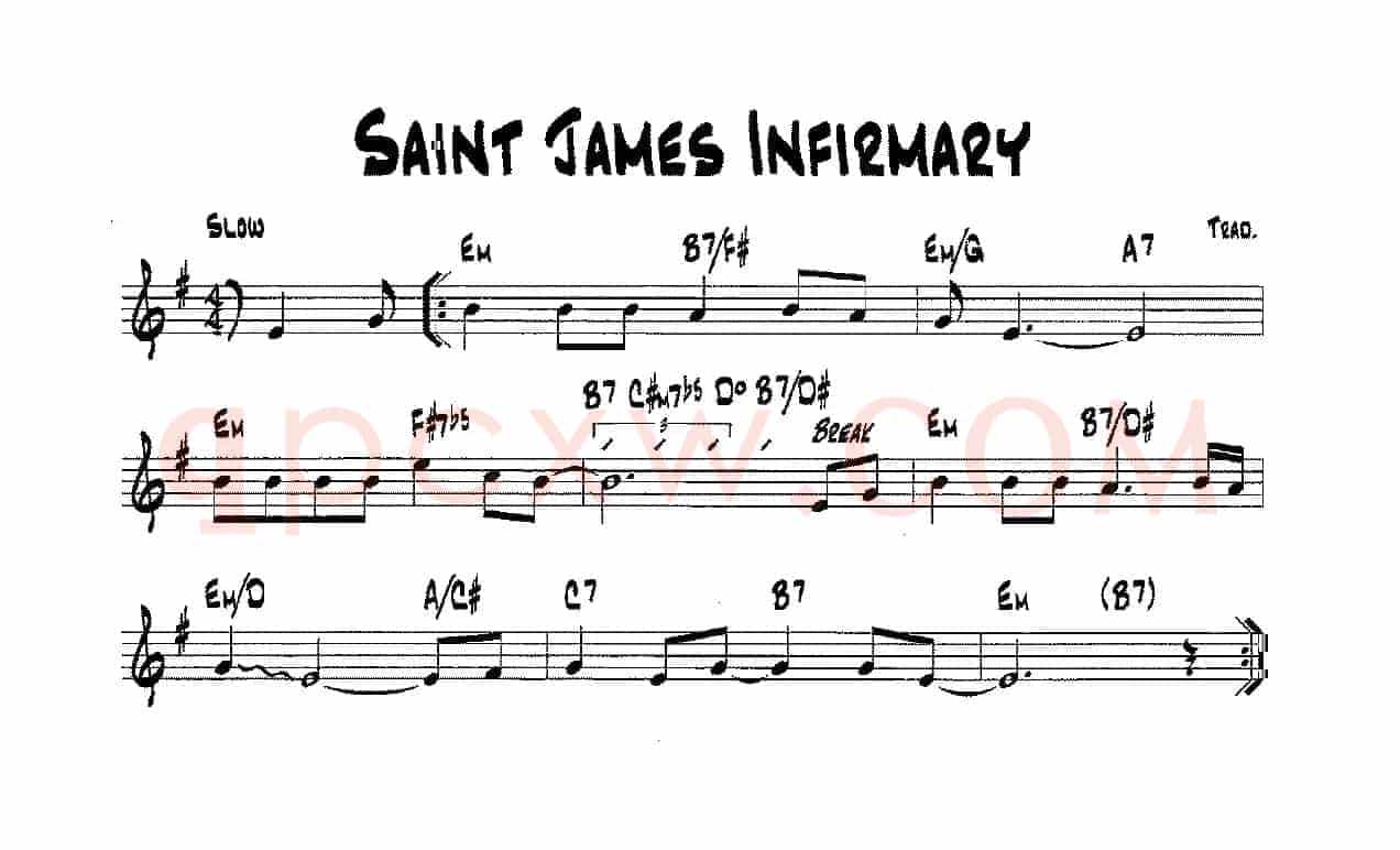 降B爵士乐谱：SAINT JAMES INFIRMARY
