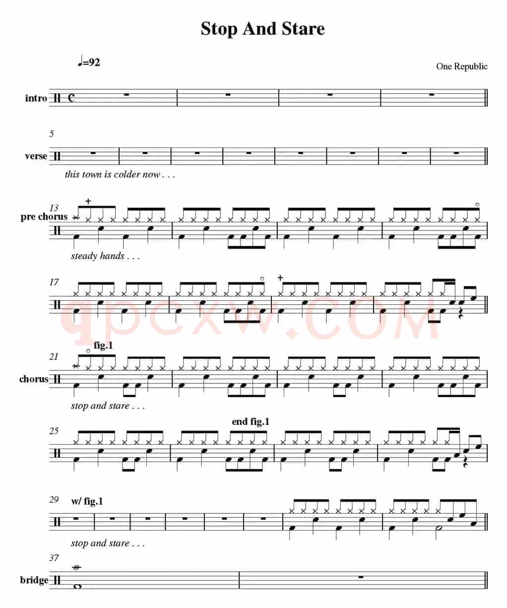 爵士鼓谱：OneRepublic - Stop and stare