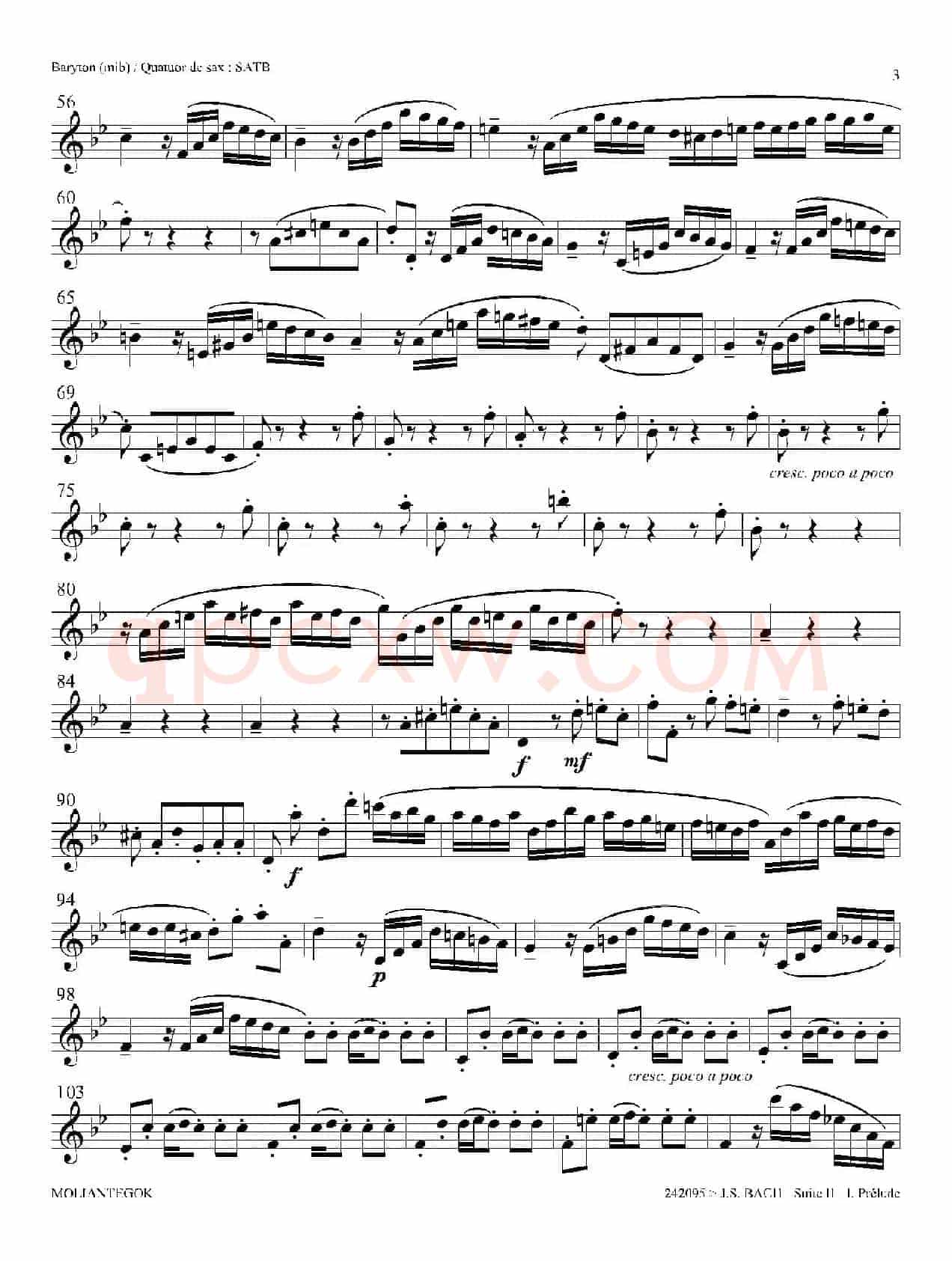 Suite anglaise No 2,BWV 807（法国组曲之二·前奏曲）（上低音萨克斯分谱）