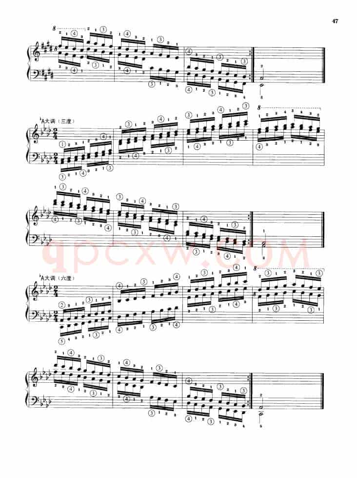钢琴音阶练习：三度、六度同向四个八度