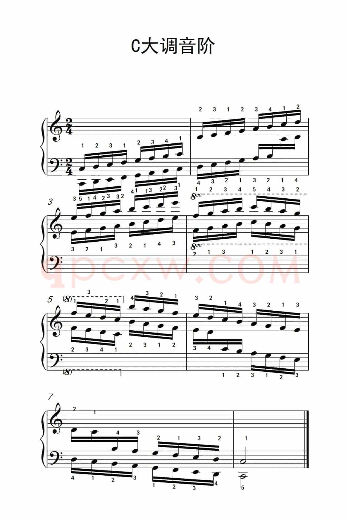 第四级 1.C大调音阶（中央音乐学院 钢琴（业余）考级教程 4-6级）