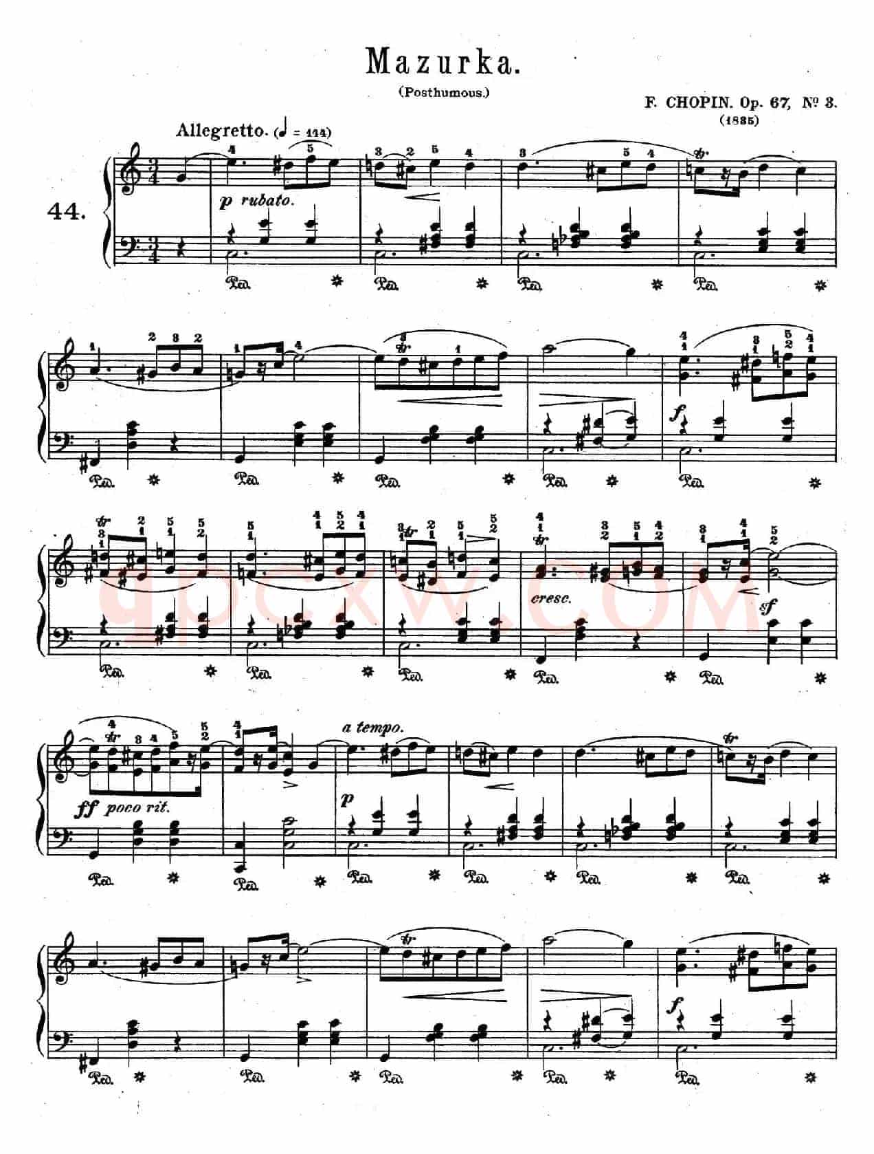 Quatre Mazurkas Op.67 Op.3（4首玛祖卡舞曲·3）