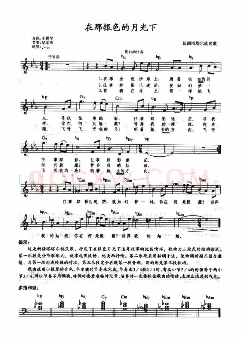 在那银色的月光下（带歌词、提示版）