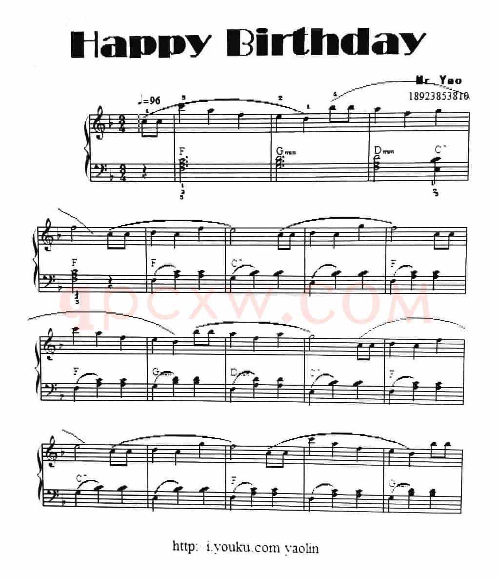 生日歌（姚琳编曲、钢琴简易版）