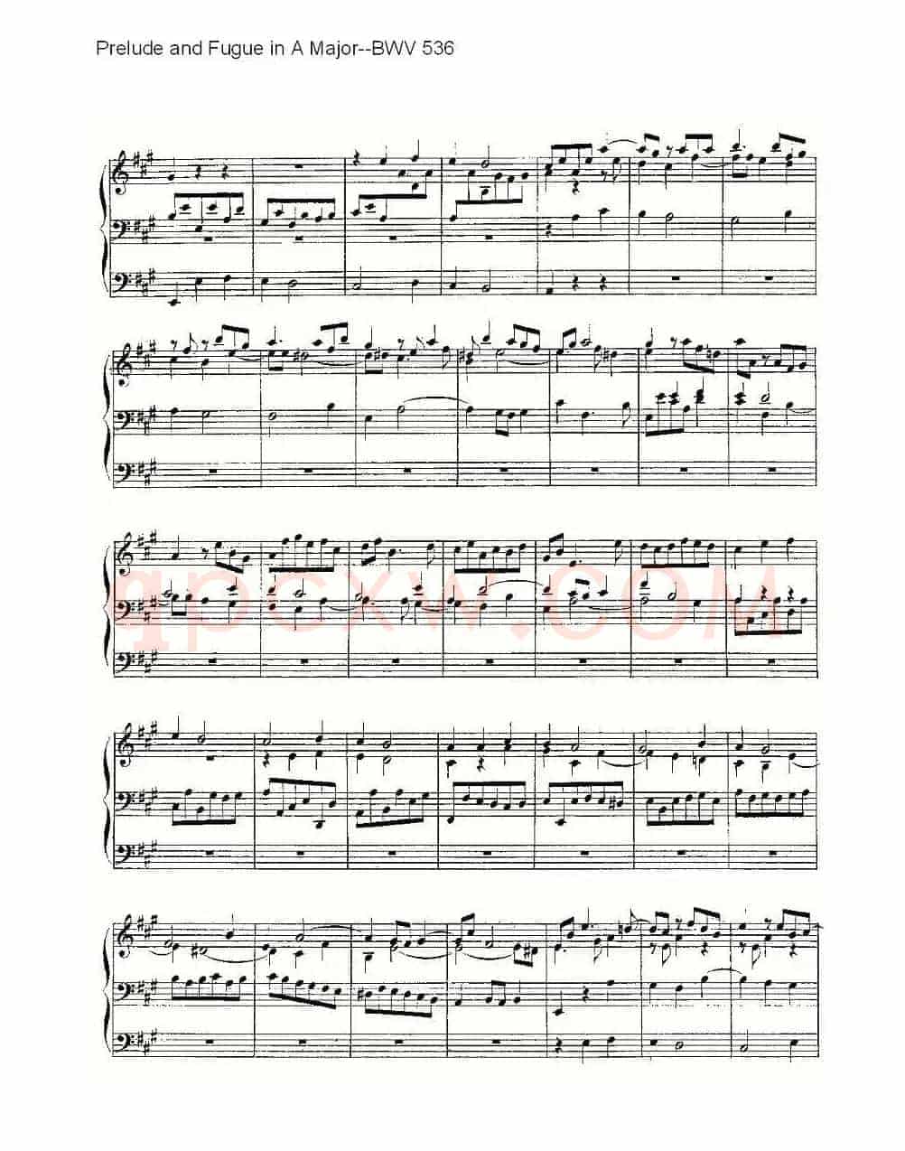 Prelude and Fugue in A Major--BWV 536 (管风琴谱)