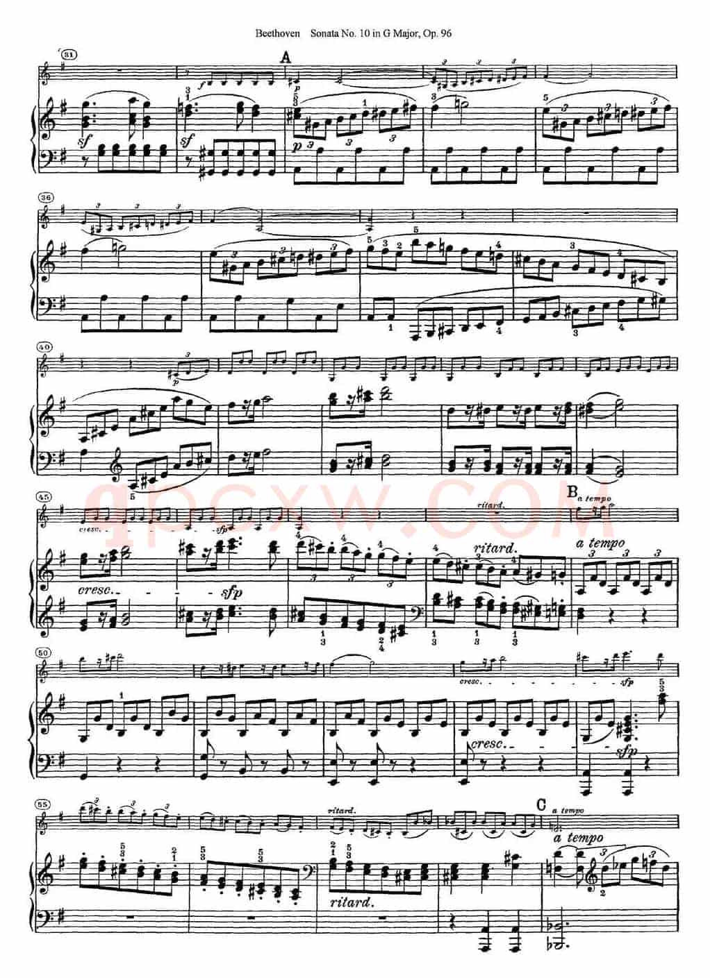 Violin Sonata No.10 in G Major Op.96（小提琴+钢琴伴奏）
