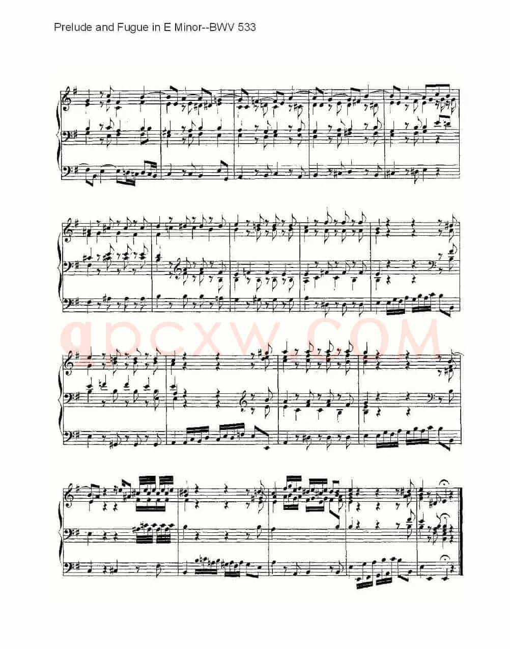 Prelude and Fugue in E Minor--BWV 533 （管风琴谱）