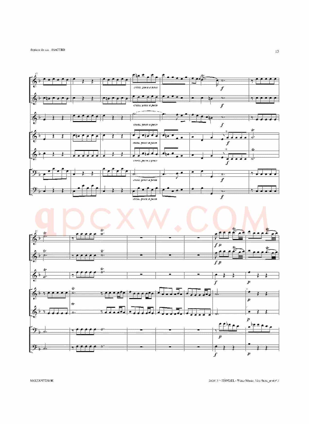 Water Music（HWV.348 No.1）（萨克斯合奏总谱）
