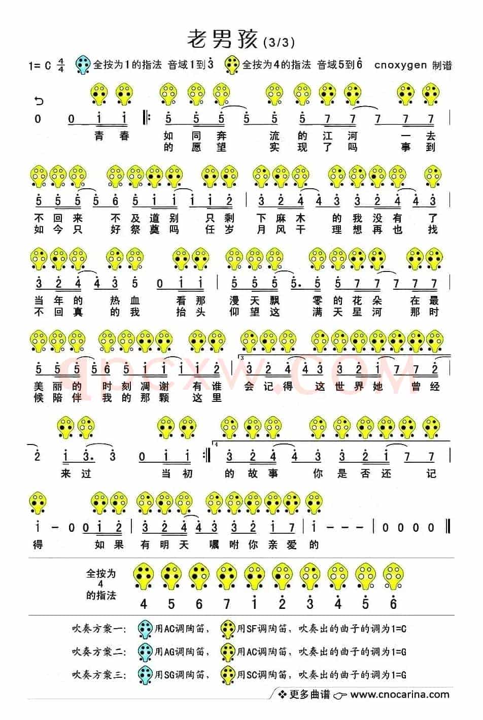 老男孩（六孔陶笛谱）