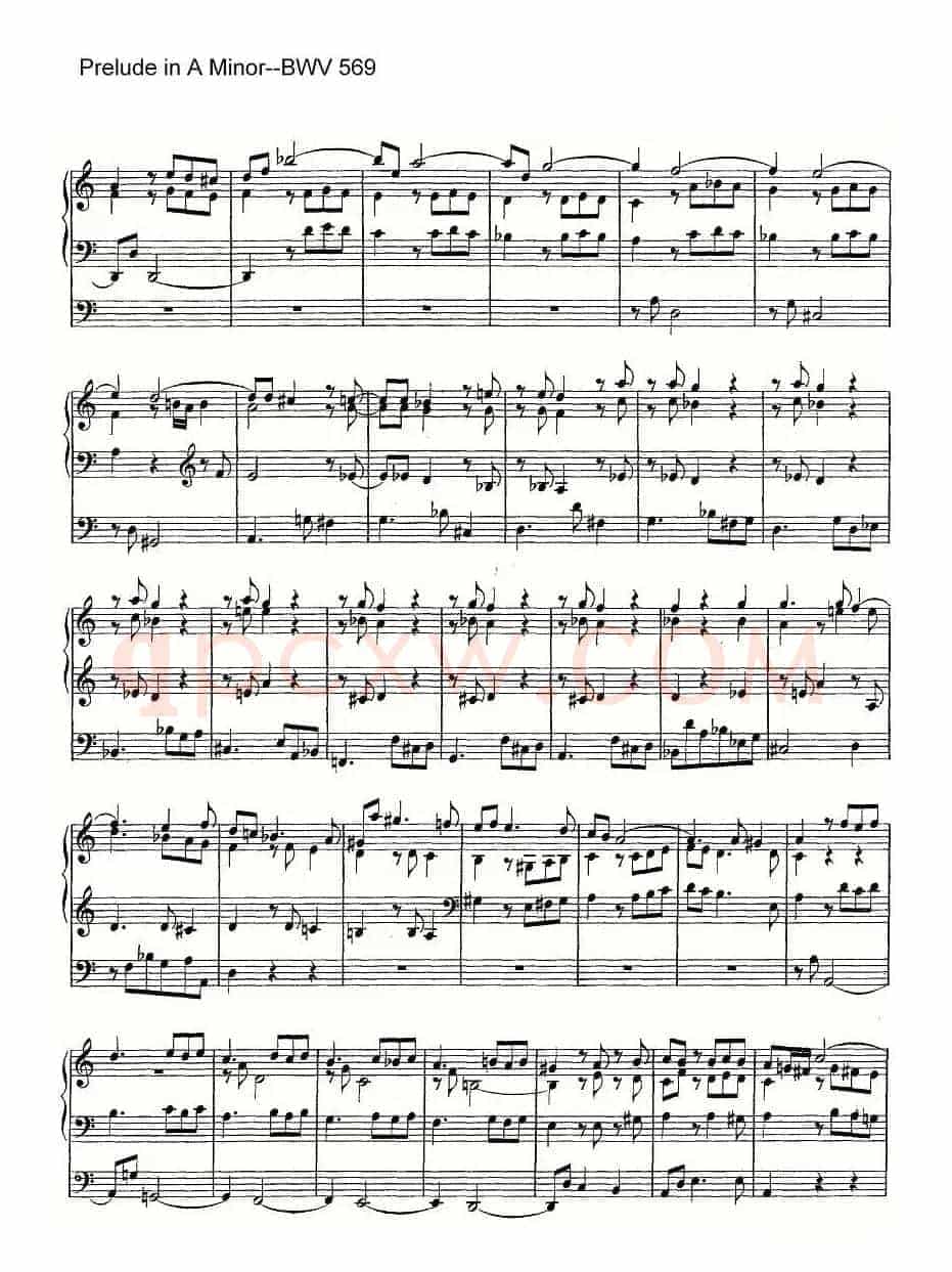 Prelude in A Minor--BWV 569（管风琴谱）