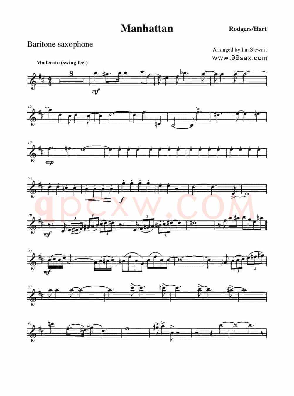 Manhattan Baritone Sax（四重奏上低音萨克斯分谱）