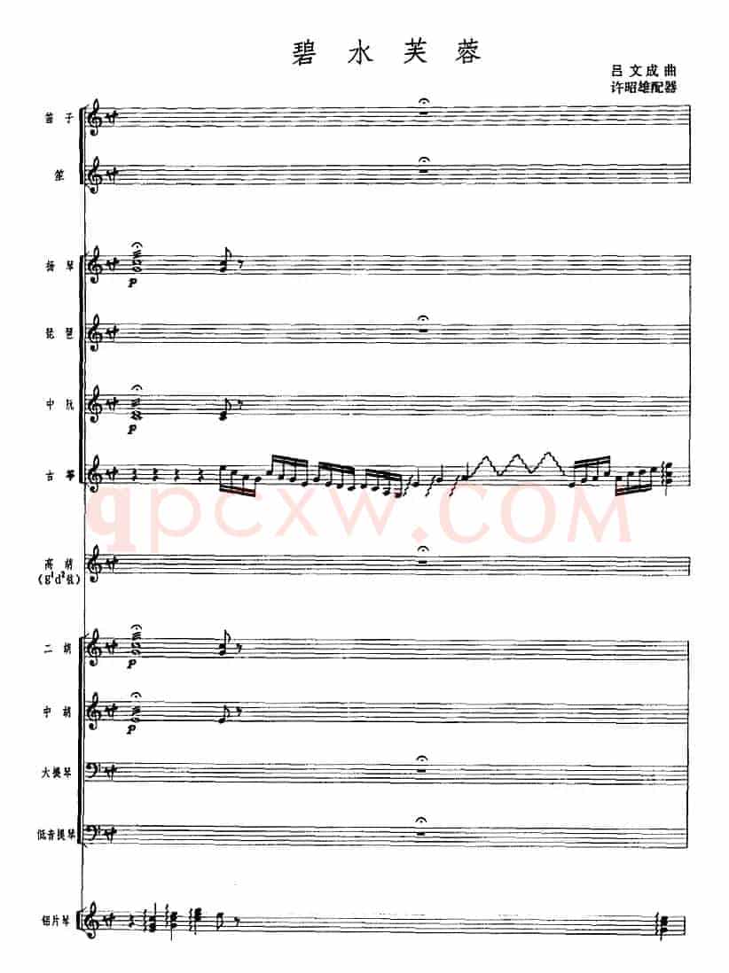 碧水芙蓉（广东音乐、高胡+乐队伴奏、五线谱版）