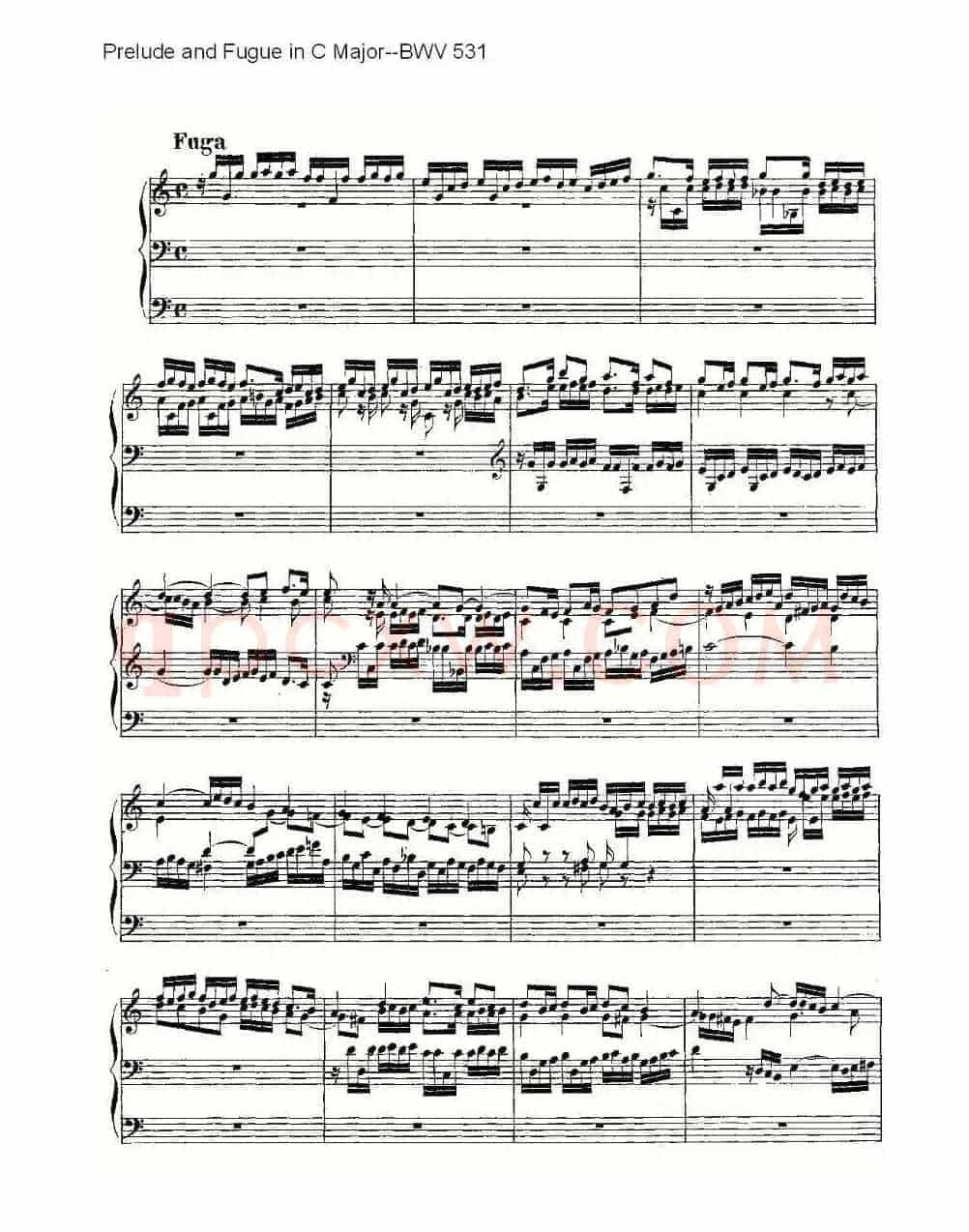 Prelude and Fugue in C Major--BWV 531 (管风琴谱)