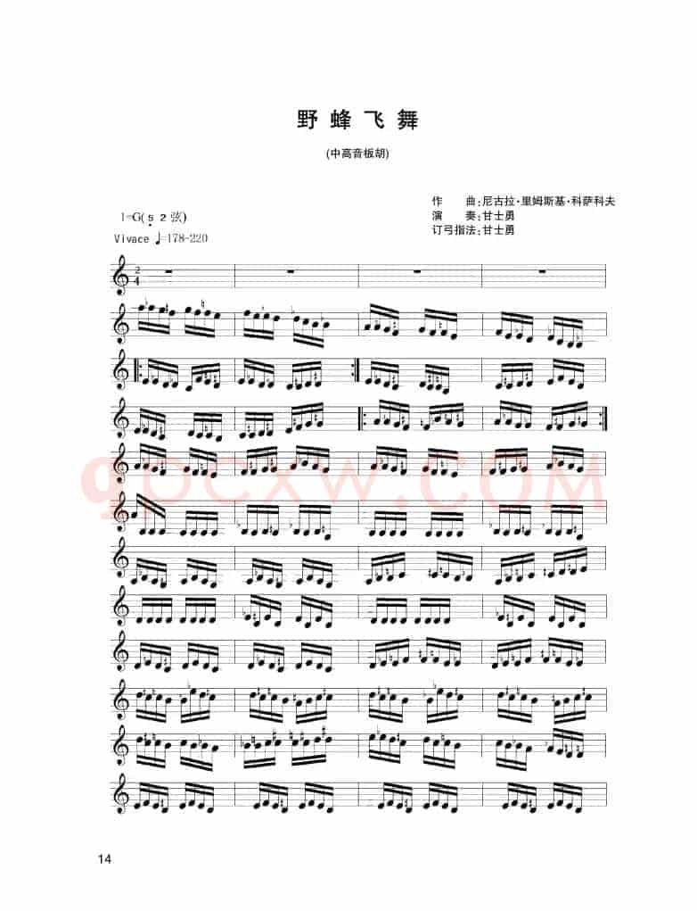 野蜂飞舞（中音板胡、五线谱版）