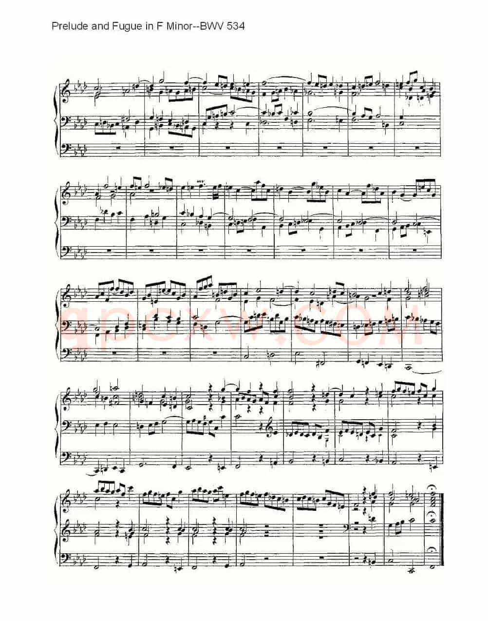 Prelude and Fugue in F Minor--BWV 534 (管风琴谱)