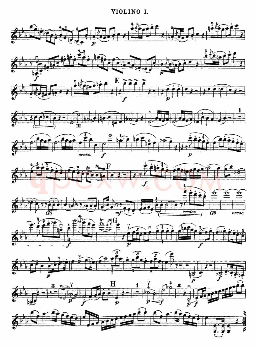Mozart《Quartet No.16 in Eb Major,K.428》（Violin 1分谱）