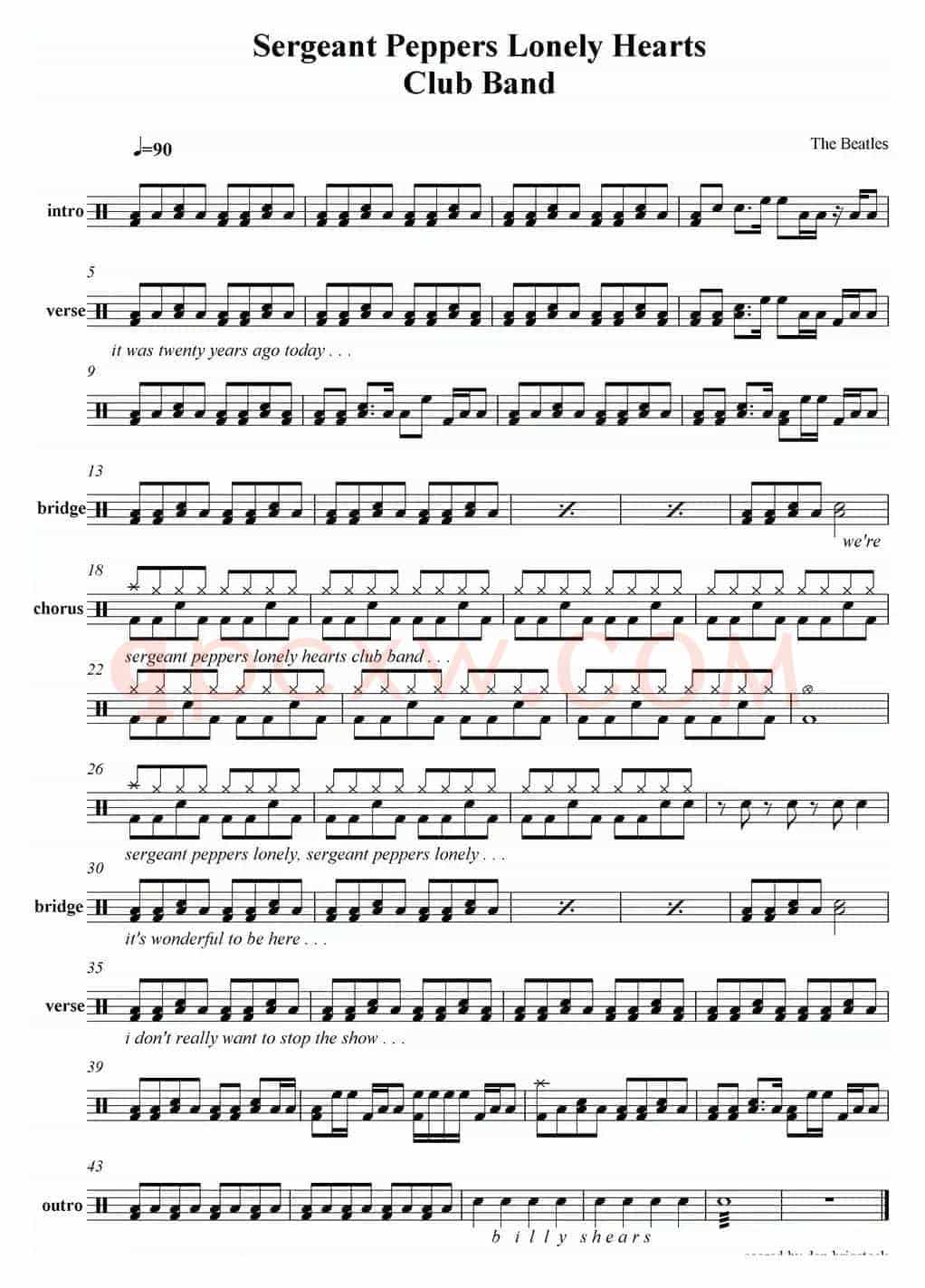 爵士鼓谱：Beatles - Sergeant Peppers lonely hearts club band