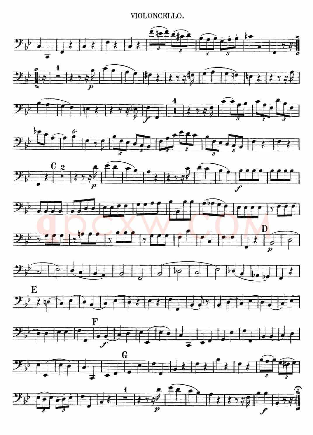 Mozart《Quartet No.12 in Bb Major,K.172》（Cello分谱）
