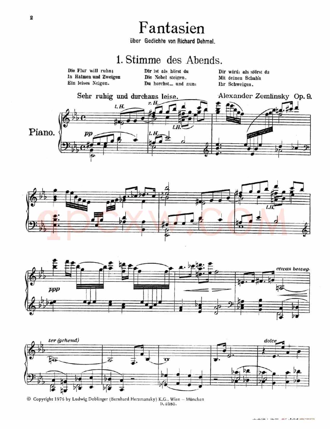 Fantasien über Gedichte von Richard Dehmel Op.9(德默尔之诗幻想曲1. 黄昏之声)