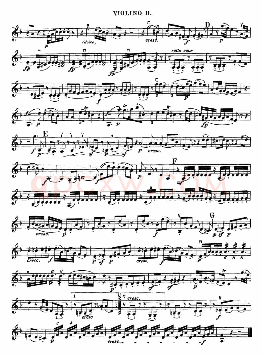 Mozart《Quartet No.15 in D Minor,K.421》（Violin 2分谱）