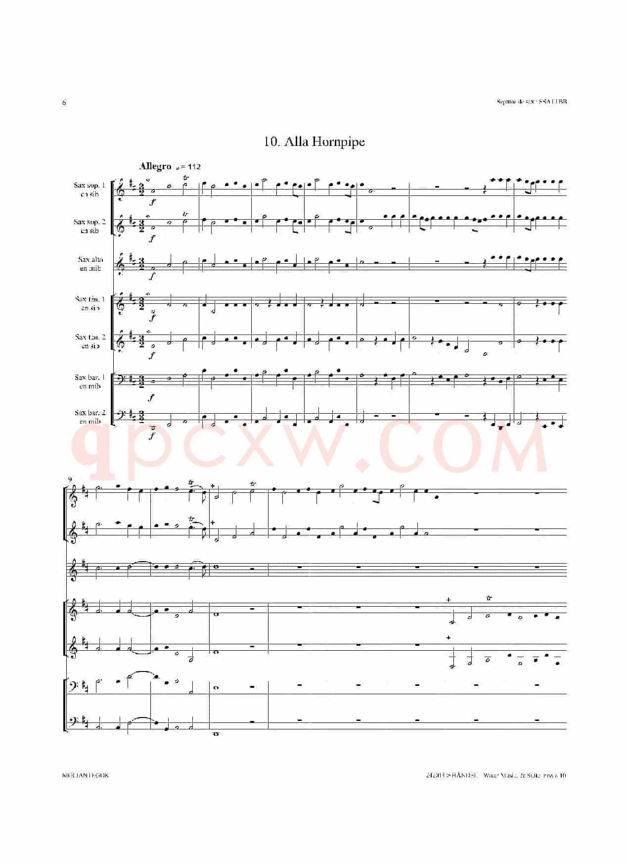 Water Music（HWV.349 No.2）（萨克斯合奏总谱）