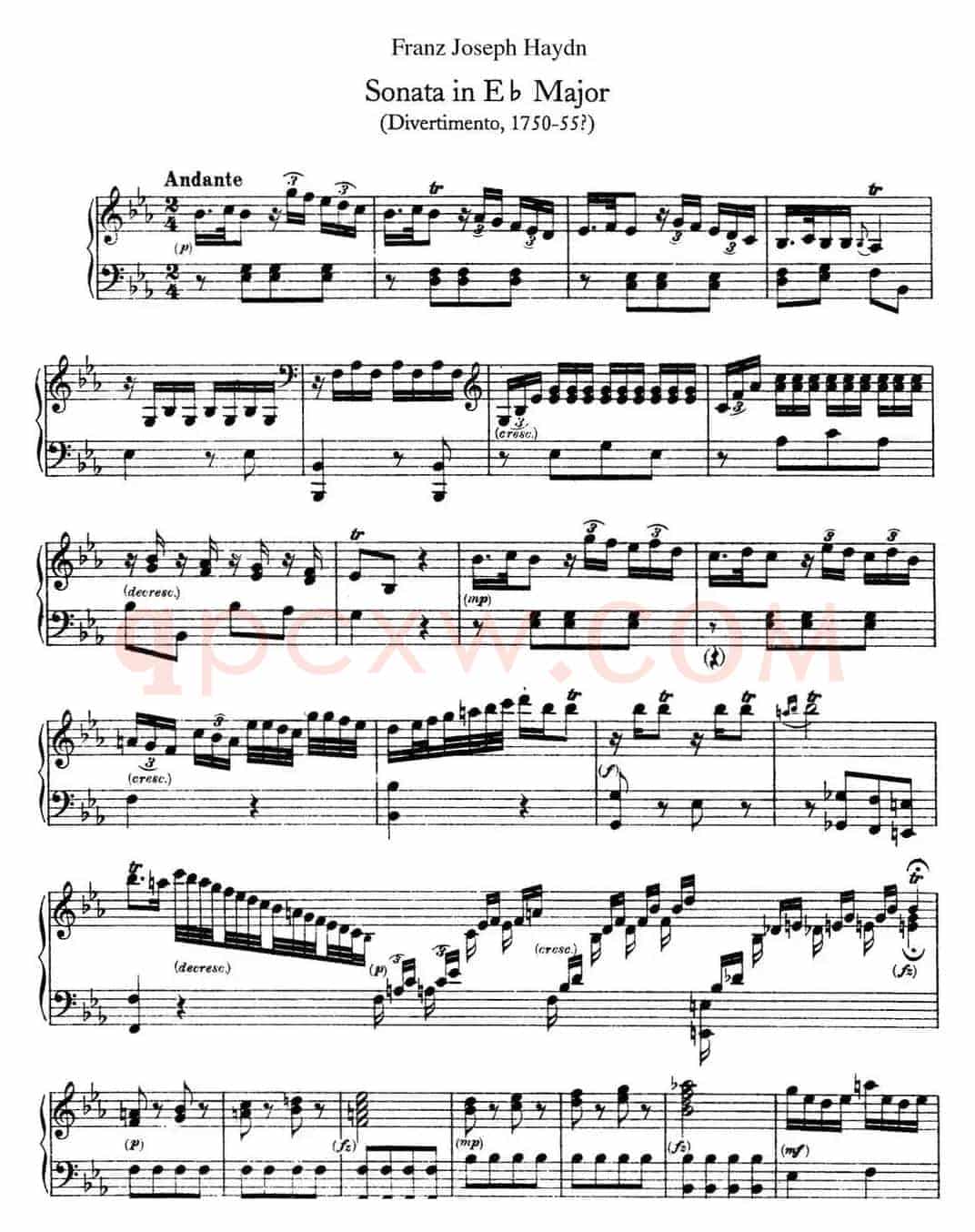 海顿 钢琴奏鸣曲 Hob XVI 16 Divertimento Eb major