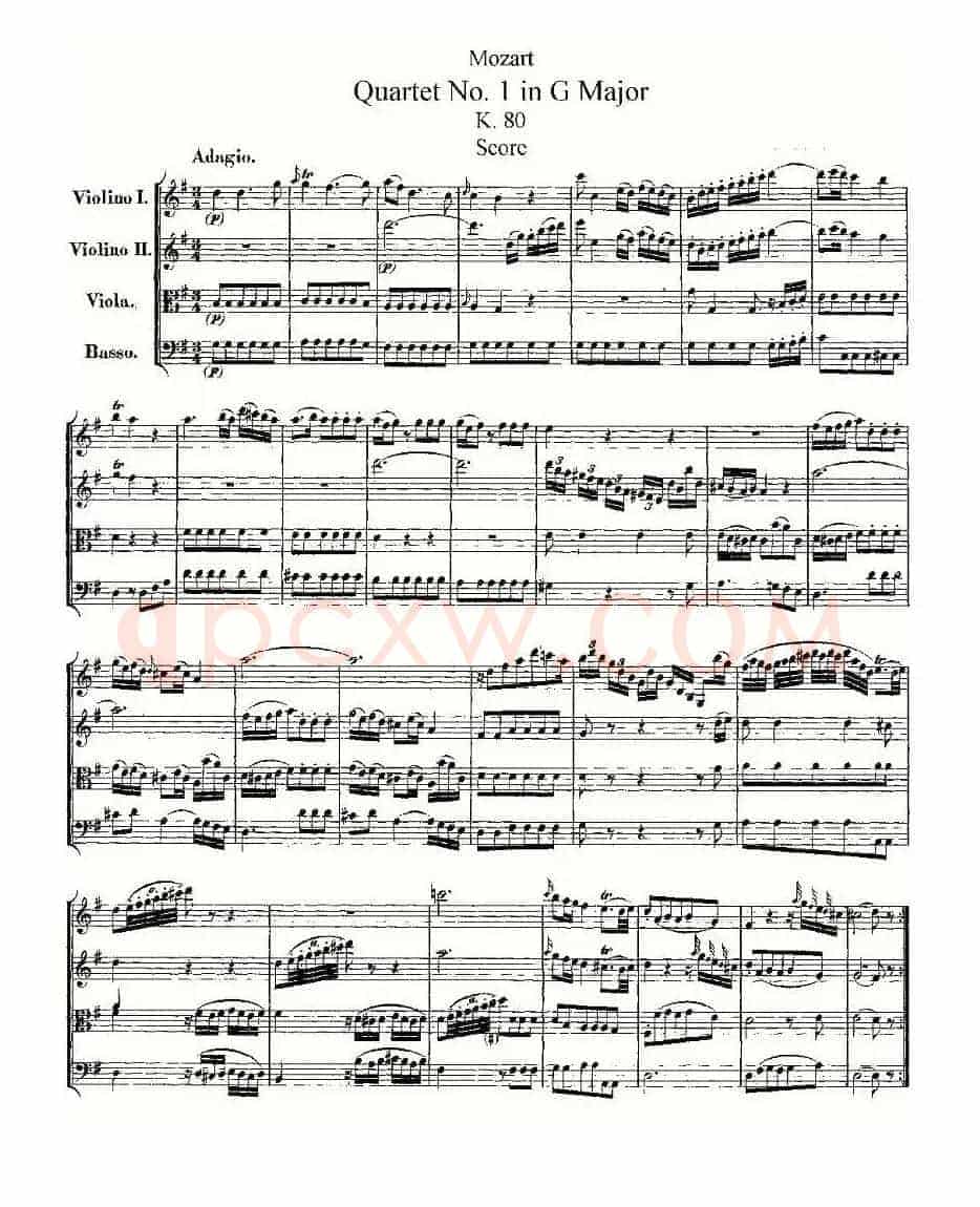 Quartet No. 1 in G Major, K. 80 （G大调第一弦乐四重奏）
