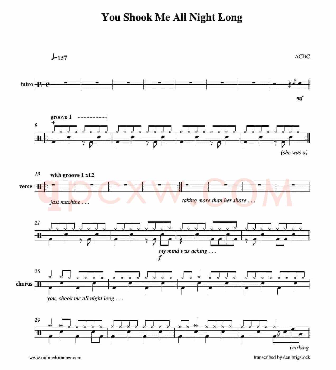 You Shook Me All Night Long（鼓谱）