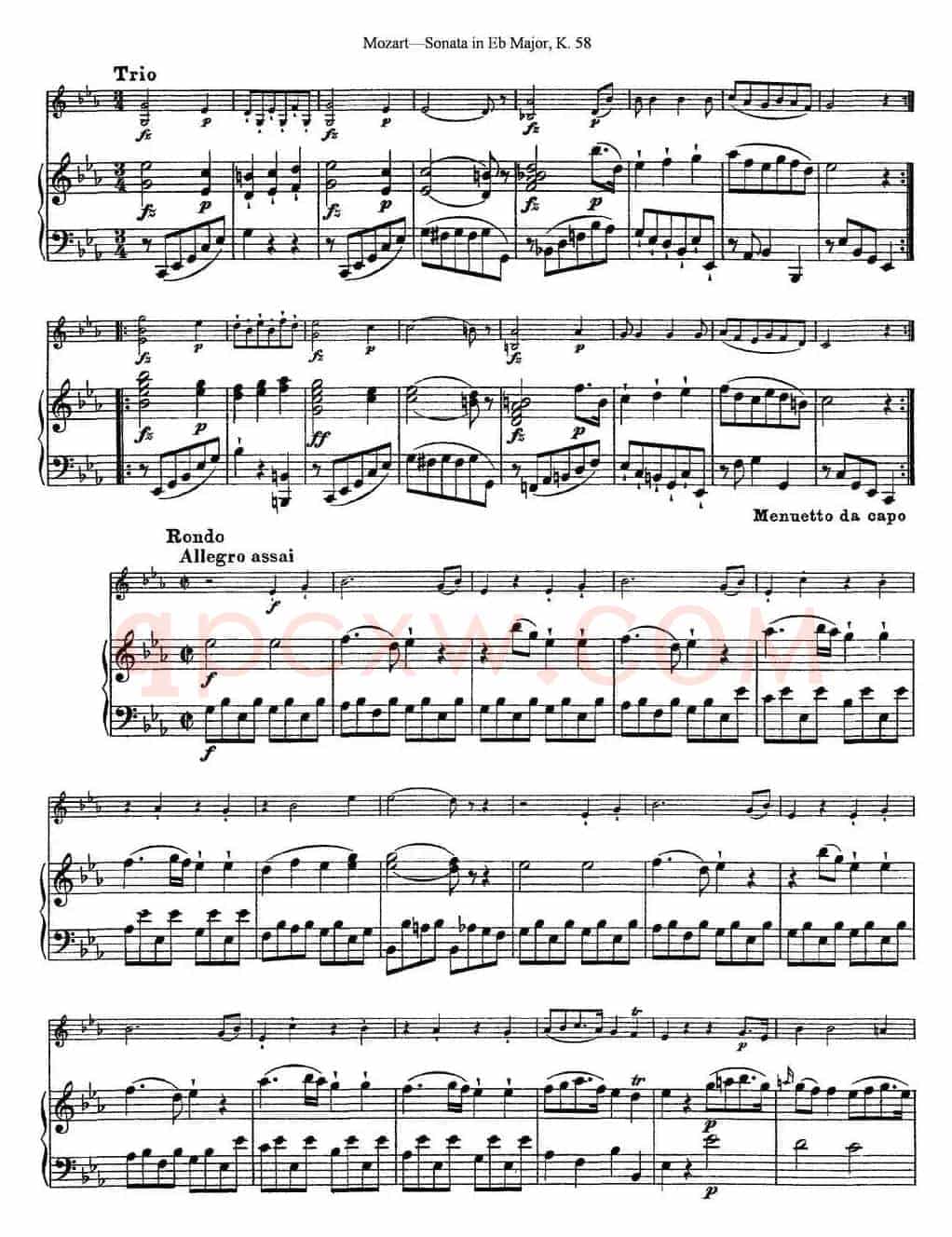 Violin Sonata in Eb Major K.58（小提琴+钢琴伴奏）