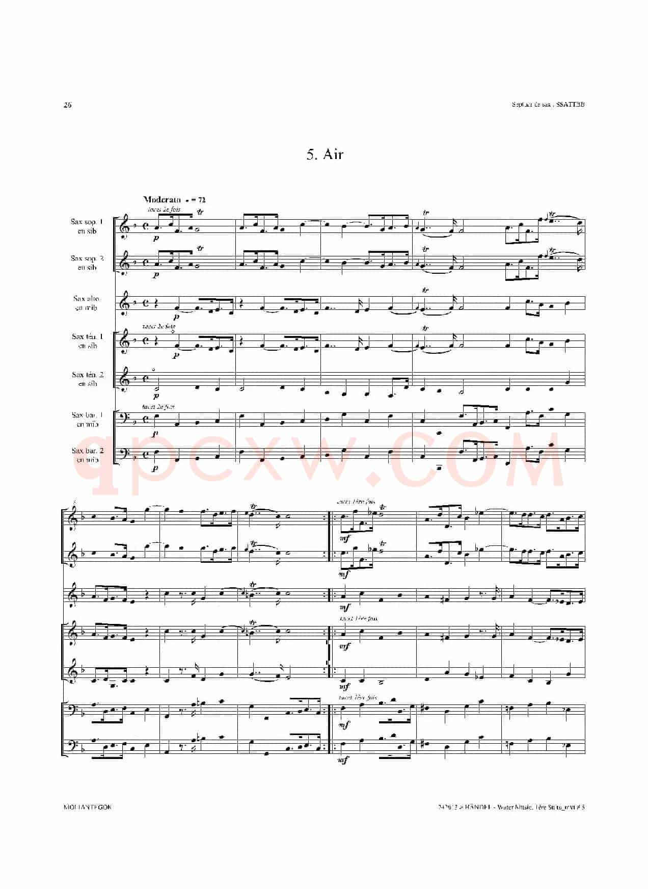 Water Music（HWV.348 No.1）（萨克斯合奏总谱）